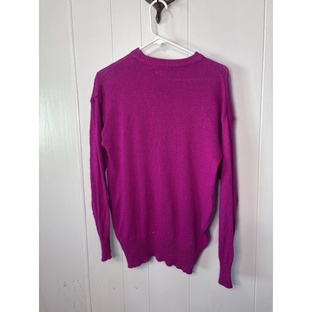 Anytime Glitz Vintage 80s 90s Women's Sweater Magenta Knit Large Silk Blend Bead - Picture 4 of 7